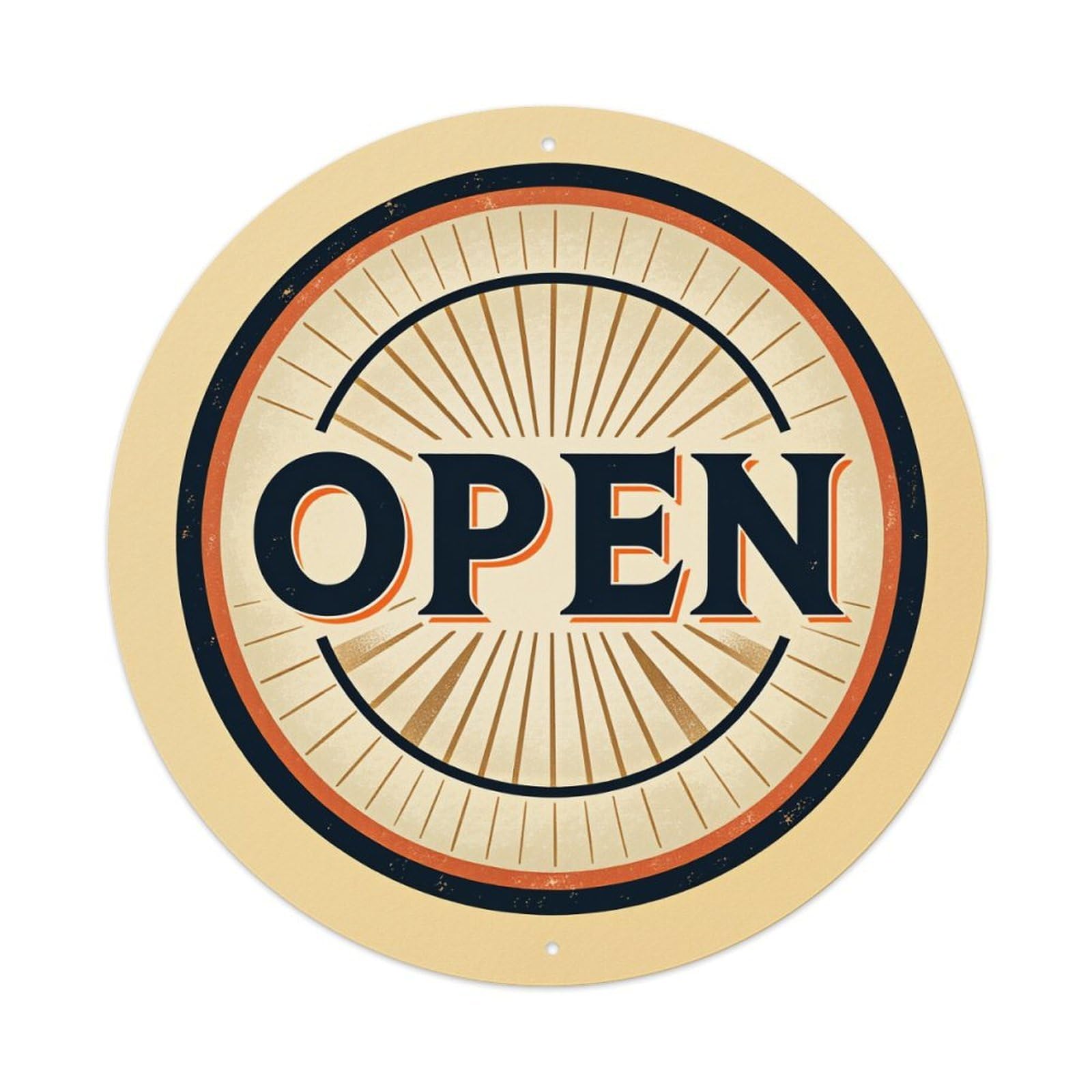 Circular Sunburst Open Sign Design Round Tin Sign Vintage Style Metal Sign Home Bar Garden Wall Plaque Decor Metal Poster 8x8 Inch