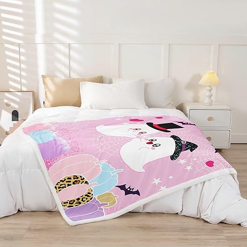 Miniatura 9 de Manfei Manta con temática de gnomos lindos de Halloween, para decoración de habitación de niños y niñas, manta de telaraña negra para sofá, manta de