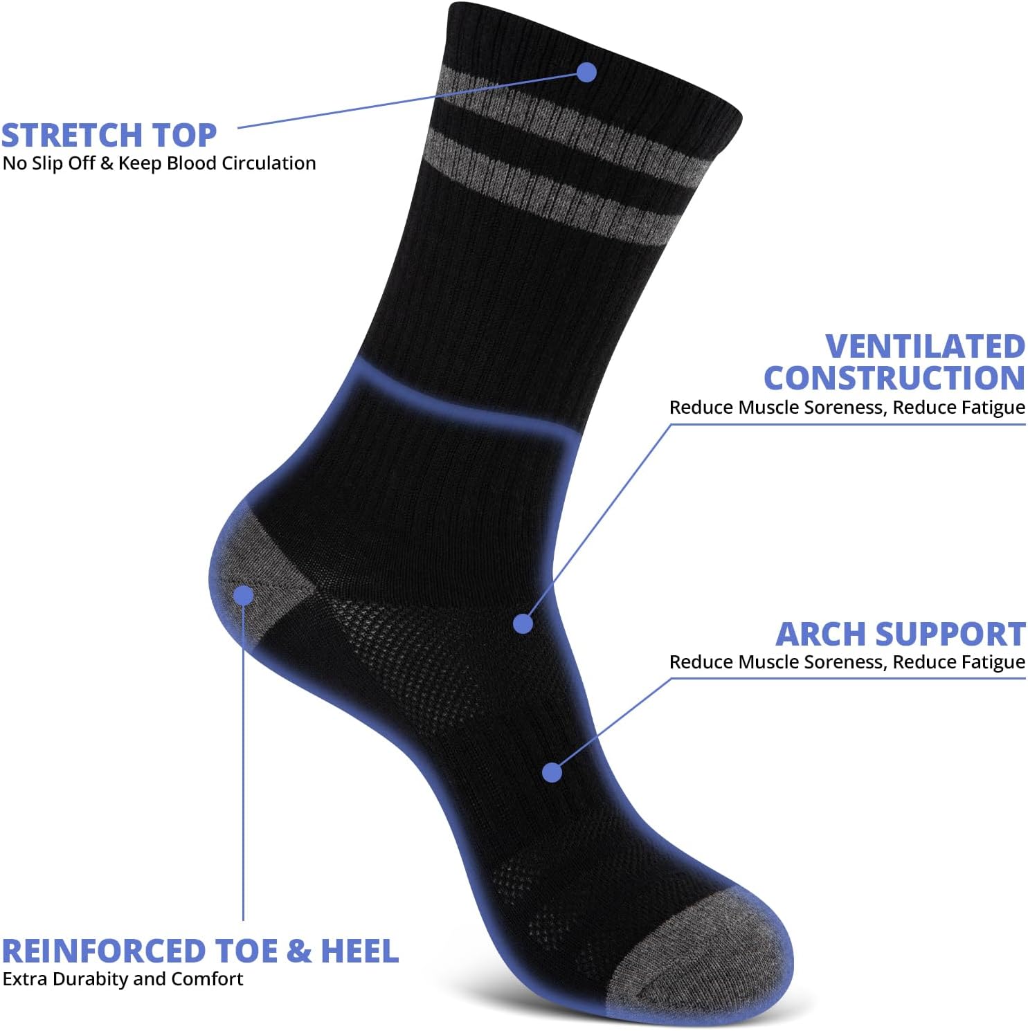 COOVAN 6 Pairs Mens Crew Socks Work Cotton Athletic Running Thin Socks Casual Breathable Boot Lightweight Socks for Men - Image 7