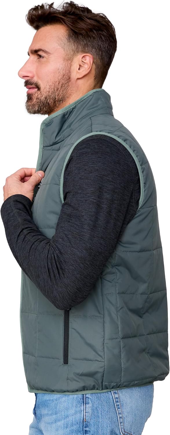 Free Country Mens Puffer Vest Lightweight Warm Zip Jacket with Pockets Sleeveless Outdoor Work Jacket for Men-Maple Creek