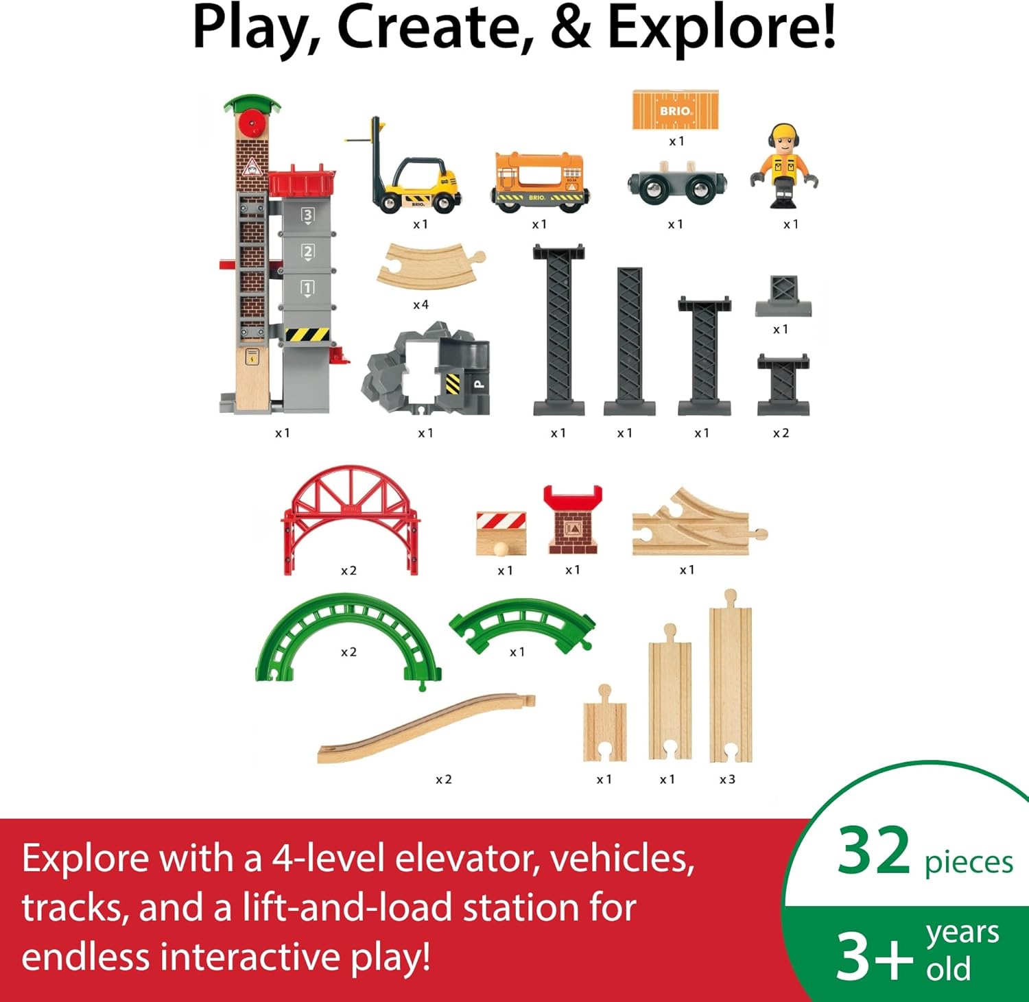 All components included in the BRIO World 33887 Grand Warehouse Set