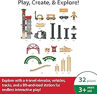 Vista 5 de BRIO World Lift & Load Warehouse Set - Juego de tren de madera de 32 piezas, funciona con todos los juegos de ferrocarriles de madera, incluye