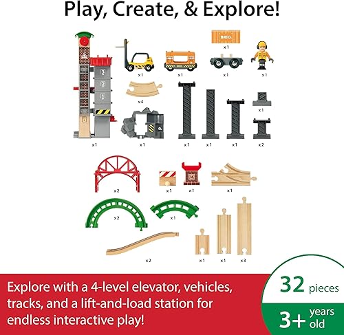 Vista 5 de Juego Brio World 33887 de 32 piezas, de juguete, tren con accesorios y pistas de madera, para niño a partir de 3 años