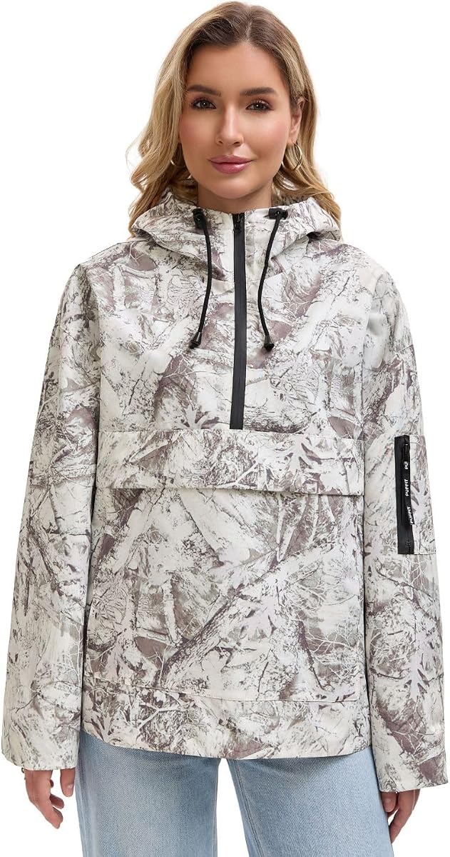 PUFFIT Chaqueta impermeable para mujer, chaqueta anorak ligera con capucha, resistente al agua