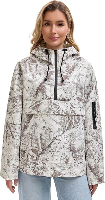 PUFFIT Rain Jacket Women, Womens Lightweight Anorak Pullover Hoodie Jacket, Water-Resistant