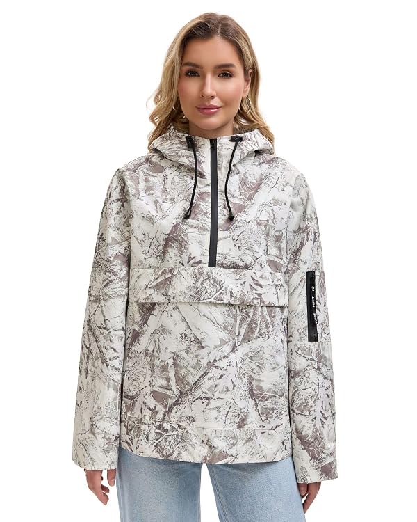 PUFFIT Rain Jacket Women, Women’s Lightweight Anorak Pullover Hoodie Jacket, Water, Resistant, Mist Camo, S by PUFFIT - Used condition - US$41.79