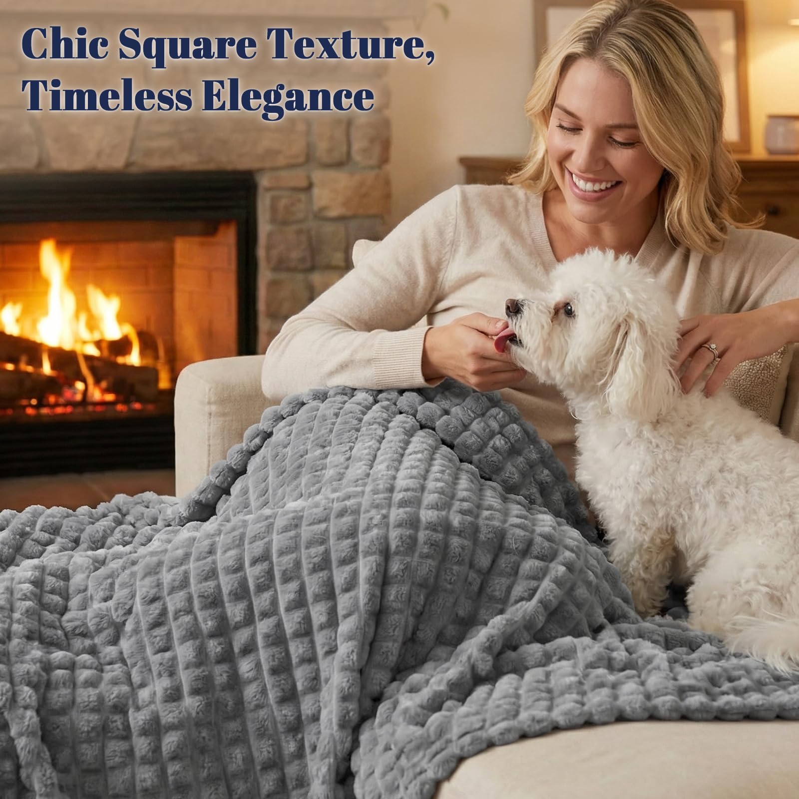 PHF Coperta in pile per letto singolo, 380 g/m², super morbida e calda, per autunno e inverno, senza pelucchi, non perde pelo, leggera, con clip 3D, decorativa, per divano, 168 x 228,6 cm, effetto