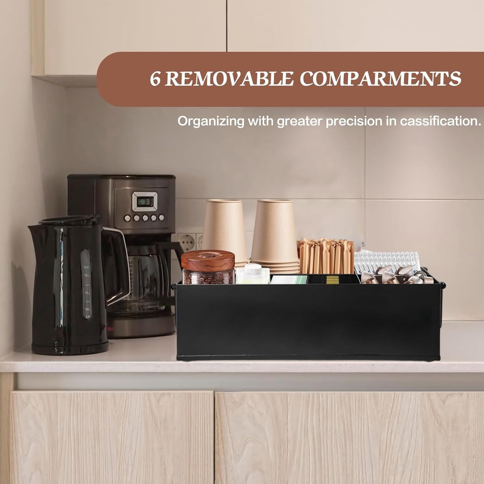 Organizzatore per Angolo Caffè Scatola Portaoggetti da Banco con Maniglie | Stazione Caffè da Banco per Ufficio, Hotel, Dispensa, Sala Relax, Mensa, Dormitorio, Sala Riunioni, Tavolo Pranzo, Casa