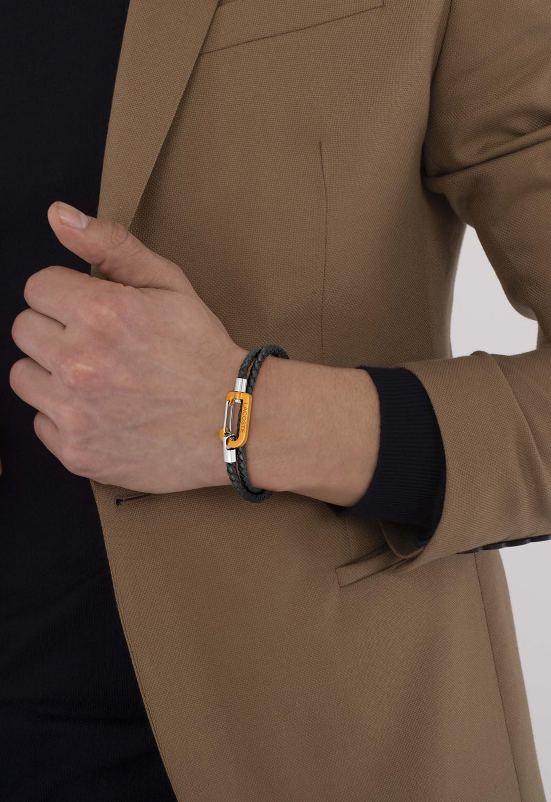 Lacoste Bracelets en Cuir Double Tour pour Homme Collection MATT avec Fermoir Mousqueton Coloré – Disponibles en Marron, Bleu Marine ou Noir