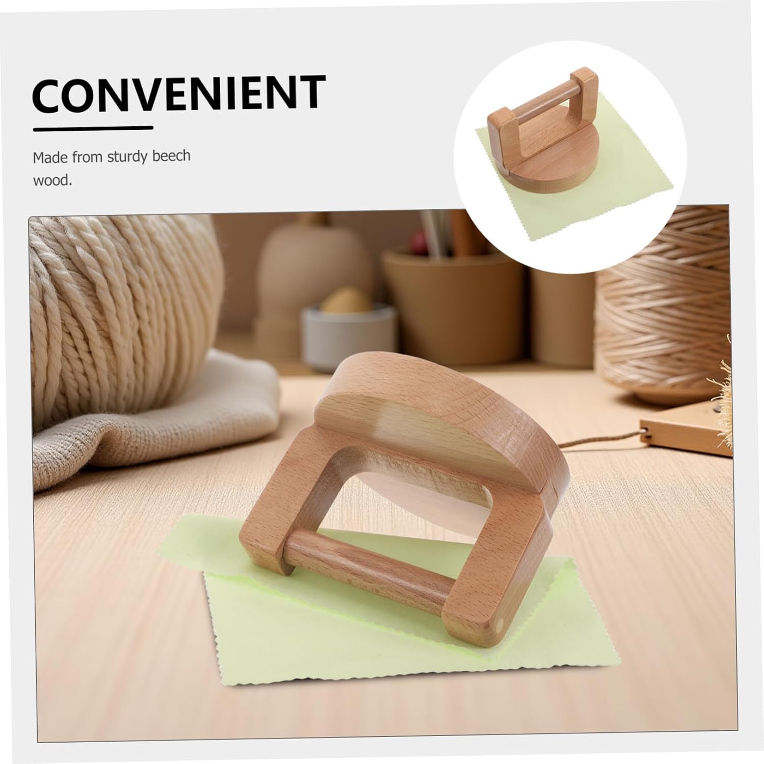 CORHAD Wooden Stamp Press Block Round Beech Wood Handle and Wipe Cloth, Handheld Printmaking Burnisher Tool for Linocut and Craft Printing Press Accessories