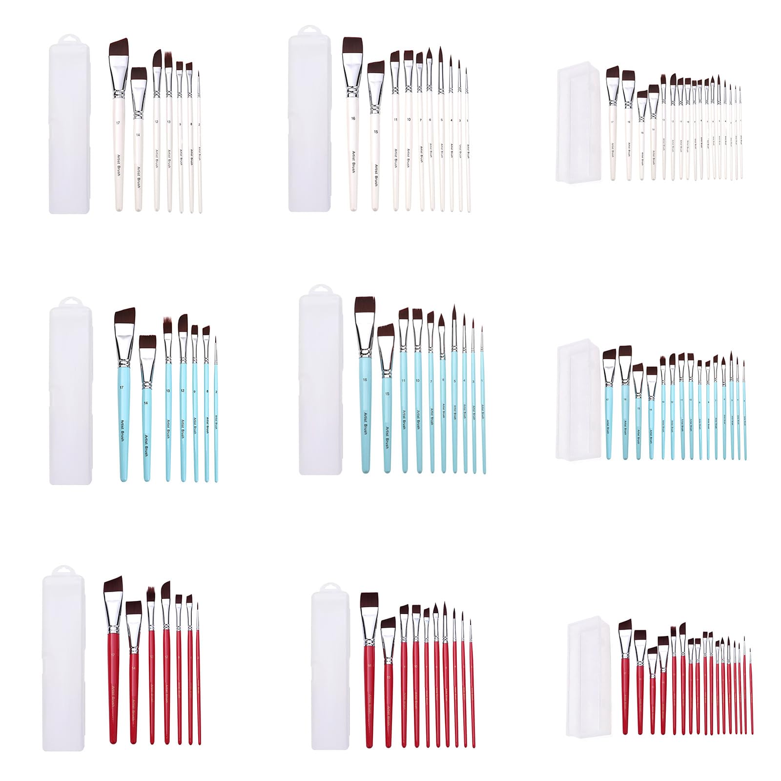 7/10/17x Set di pennelli per pittura ad olio Pennelli per pittura ad acquerello Pennello per capelli in nylon per gli amanti della pittura