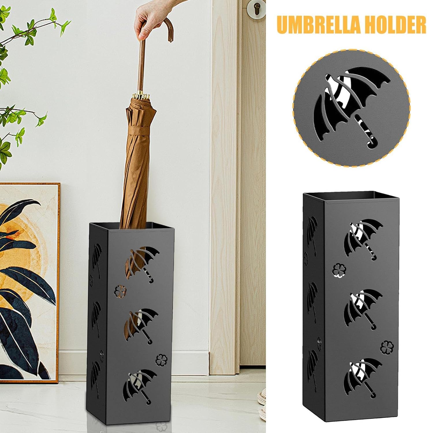 Umbrella Holder, 16.14 Inches Metal Hollow Storage Rack Basket for Organization, Vertical Tall Stand with Durable Construction and Rust-Resistant Design, Home Accessory for Patio Entrance