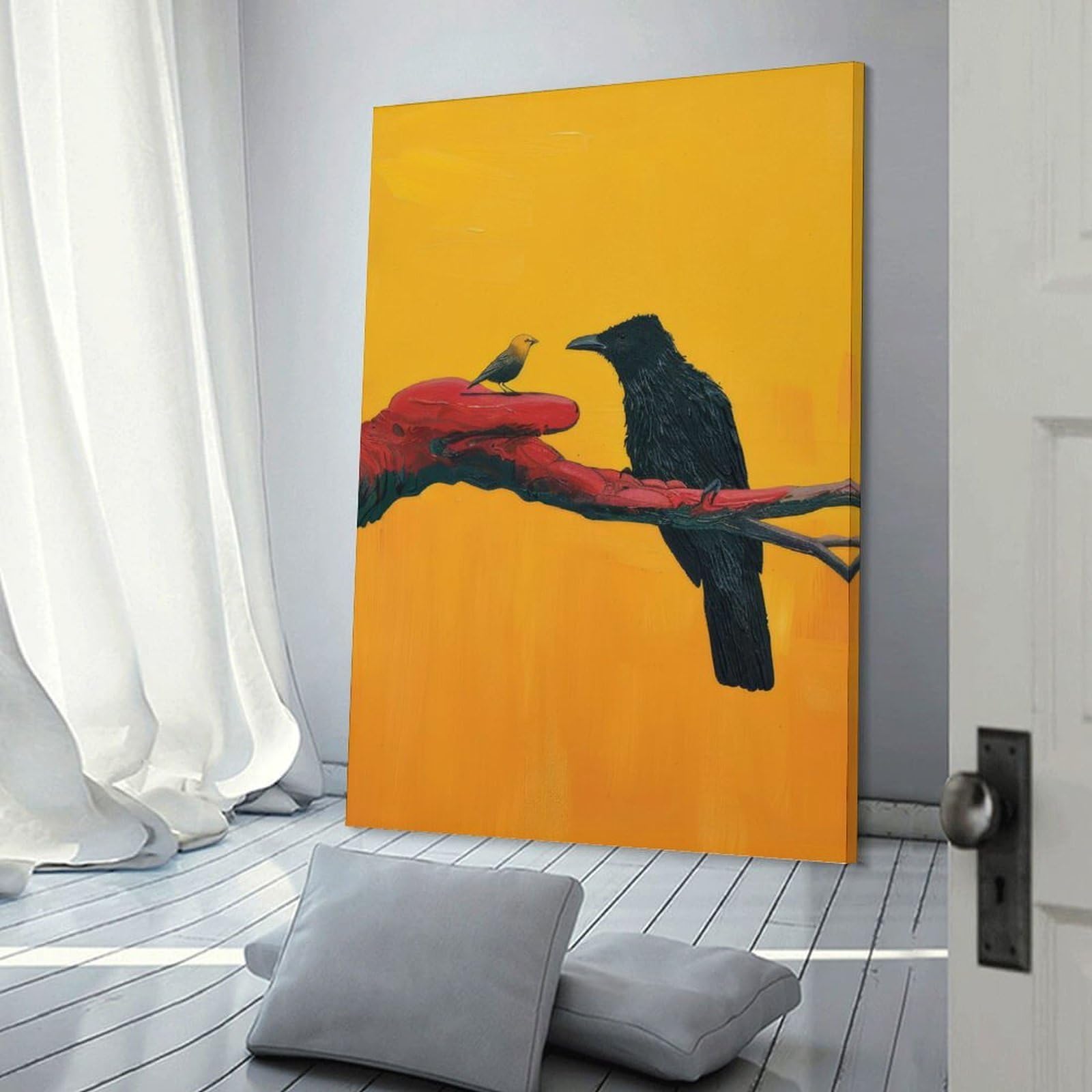 Junmoney Frame-Style-7 Wall Picture Print Crow And Small Bird, 20X30inch(50X75cm), For Contemporary Homes, Apartments Or Offices, Decorative Canvas Decor For Home Updates