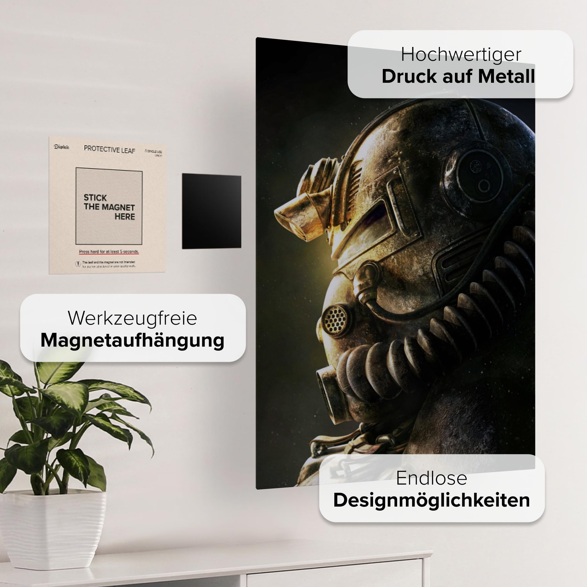 Displate - Poster In Metallo - Montato a Magnete - Fallout - T51 Helmet