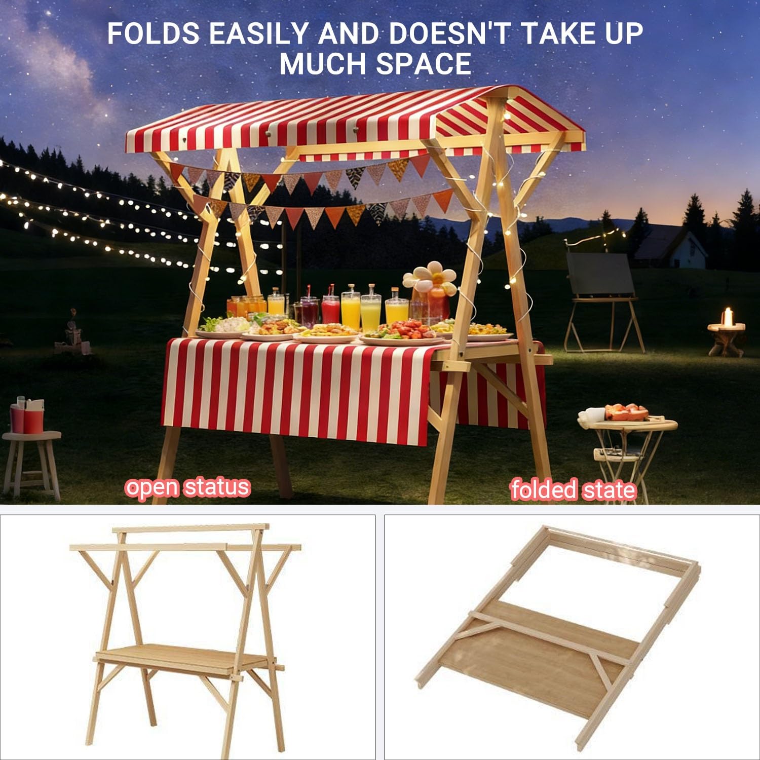 Carrello portatile per venditori all'aperto con tettoia, carrello pieghevole per chiosco per mercatini agricoli Display per fiori Vendor120 cm/47 pollici