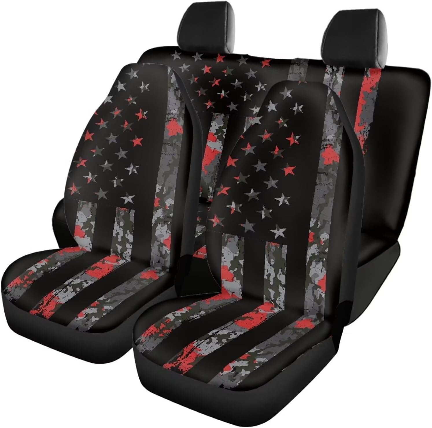 American Flag Camo Car Front Rear Bench Seat Cover All Round Protection Car Accessories Front and Rear Split Bench Seat Cover for Women Men Soft Car Seat Protector