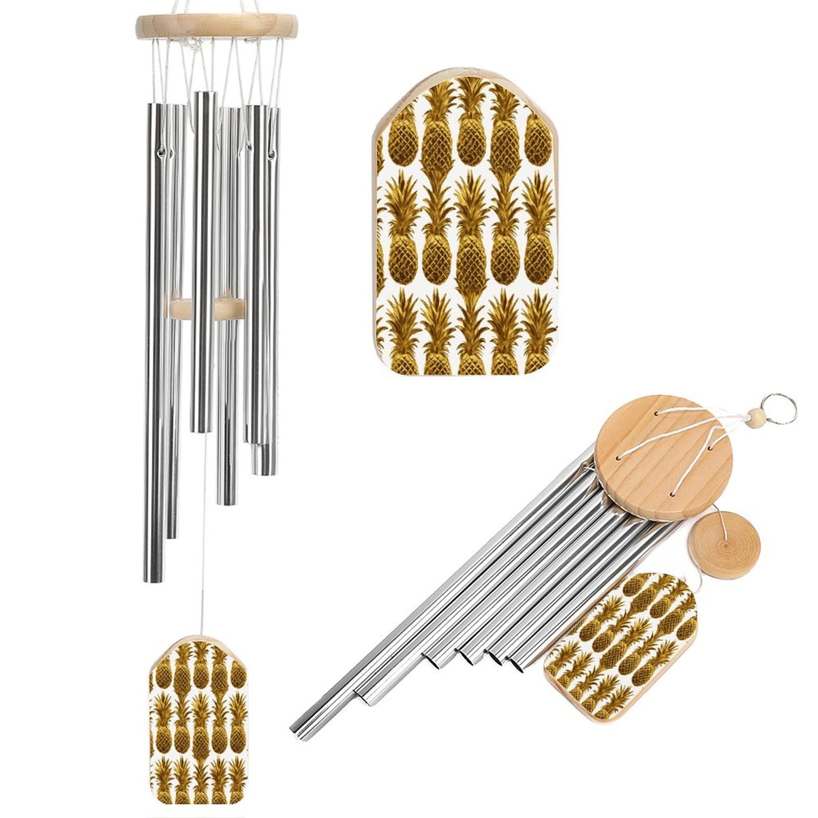 Fekiloot Style Gold Pineapple Background Tone Wind Chimes For Outside,Wind Bell With 6 Aluminum Alloy Tubes,Sympathy Wind Chime For Yard/Garden/Patio Decor