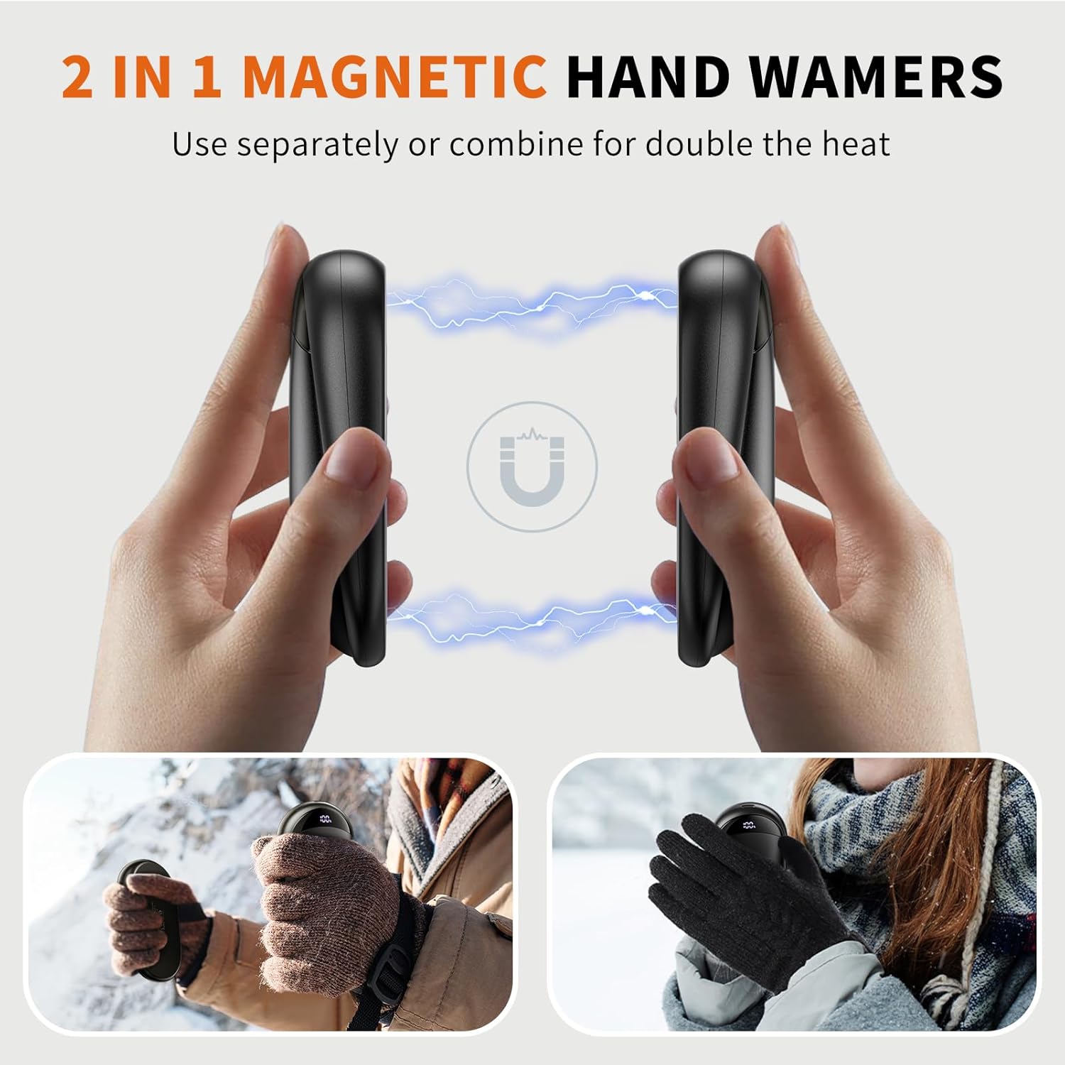 Hand Warmers Rechargeable 2 Pack Magnetic Electric Hand Warmer with Digital Display, Portable Pocket Hand Warmer, for Men Women, Outdoors, Games, Camping, Hunting - Image 4