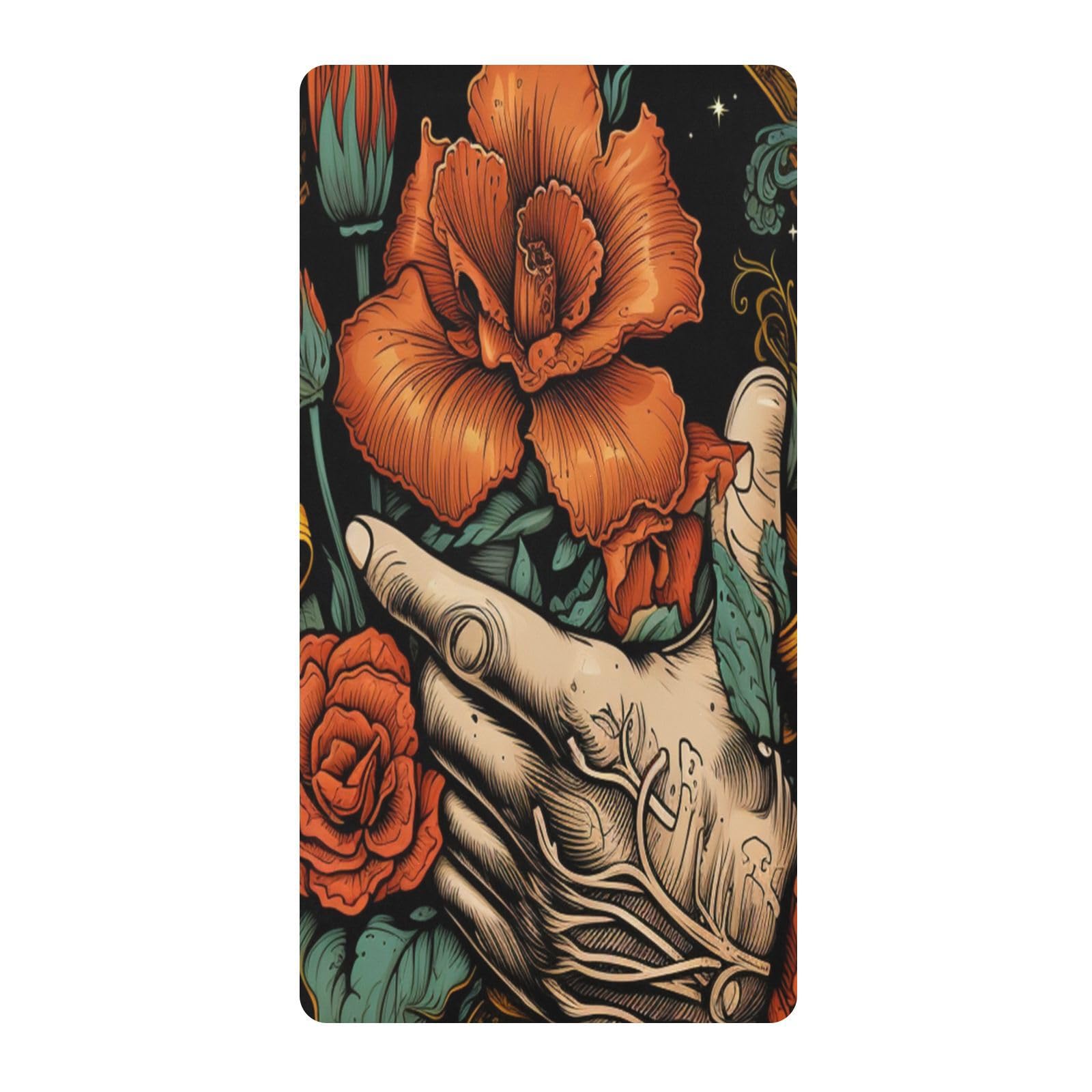 Arte De Flor Naranja Rosa Roja Sábana de Cuna para Niños Pequeños,Sábanas de Algodón Suave para Bebés Aptas para Colchón Corralito