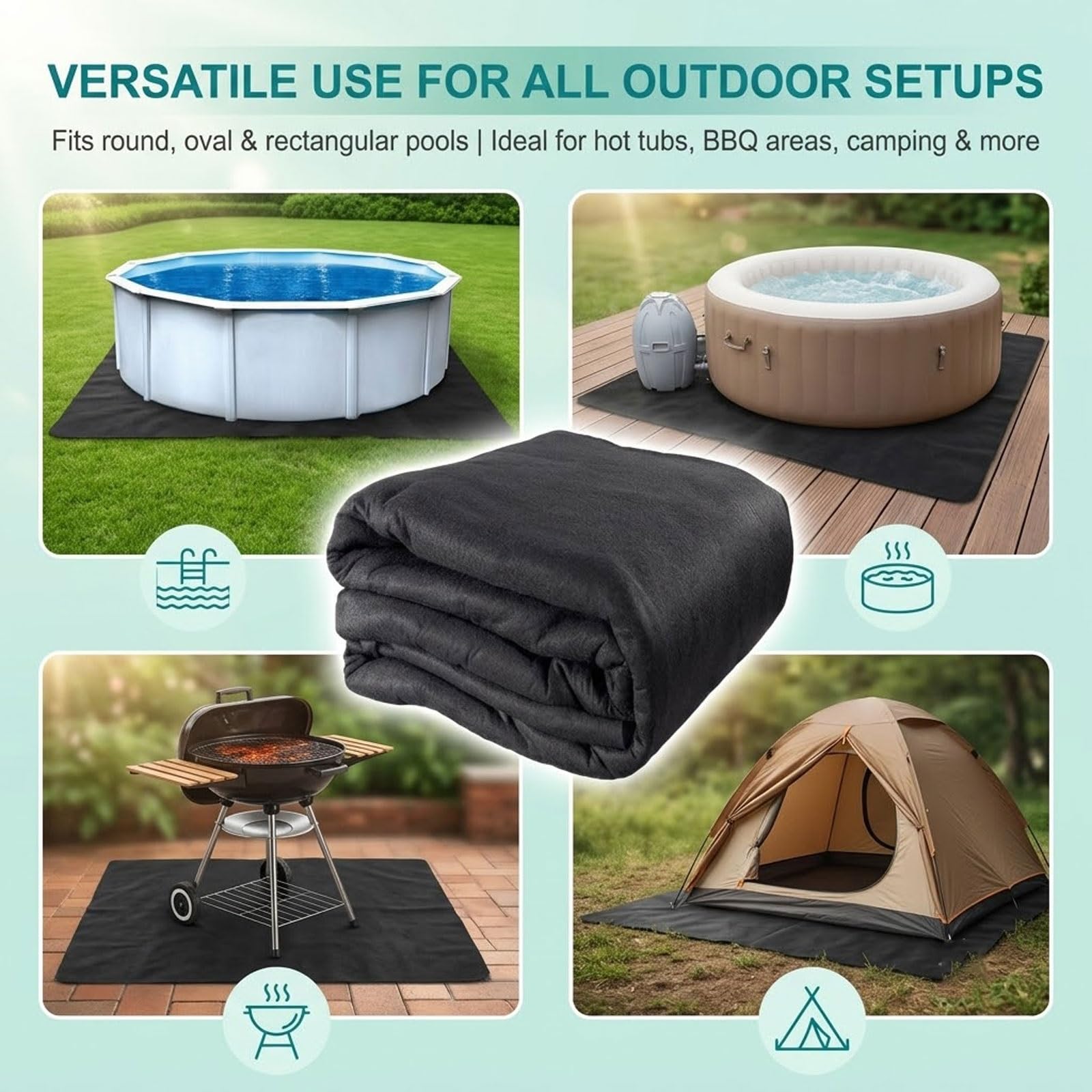Alfombrilla Para Suelo De Piscina, Protector Exterior Antideslizante | Alfombrilla para piscina antideslizante de alta resistencia,Protege el césped y el liner de perforaciones