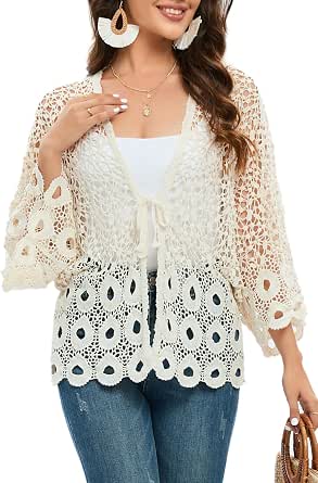 Crochet Vest Sleeveless Boho Lace Cardigan Stylish And Cute Cover Up, Medium, Beige-212216