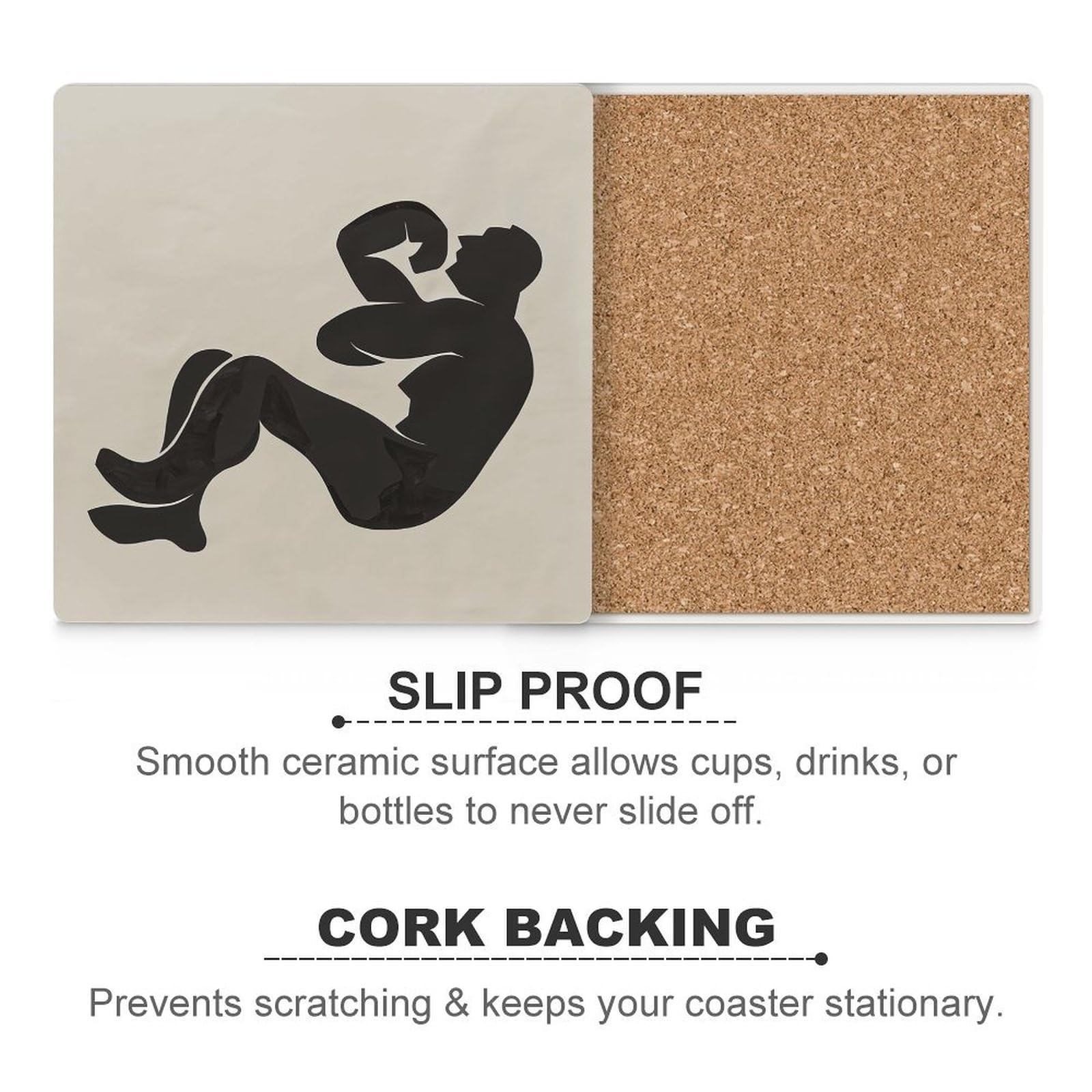 6 posavasos cuadrados de cerámica para bebidas, diseño abstracto de contorno, posavasos impresos para el hogar y el café, regalos de cumpleaños, adecuados para tipos de tazas