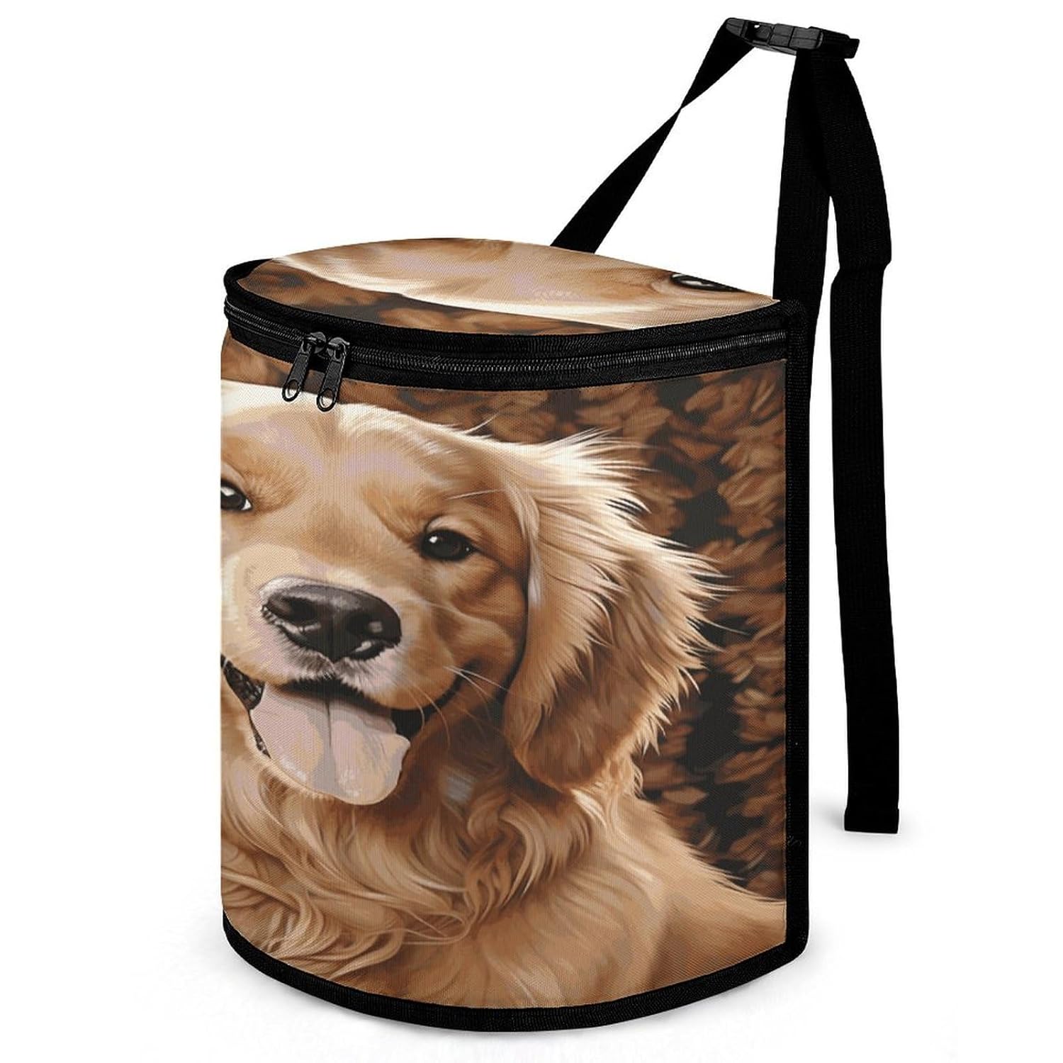 Car Garbage Storage Bag Cute Golden Retriever Printed Hanging Vehicle Trash Bin Car Trash Can with Zipper Lid Portable Garbage Storage Bags for Truck Van and SUV