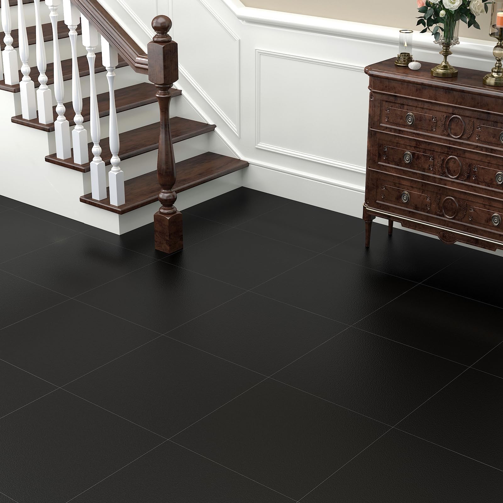 Decotalk DallePVC Adhesive Sol Noir Mat 30x30cm 30 Pièces Carrelage Autocollant Sols Cuisine Noir Revtement de Sol Adhesif Intérieur Carrelage Adhesif Mural SolsPVC Salle de Bain Buanderie