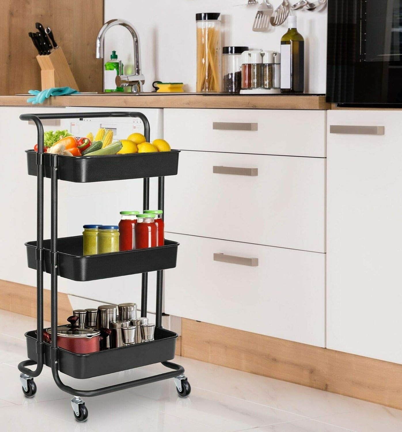 Hyfive Storage Trolley On Wheels Kitchen Baskets 3 Tiers With Wheels