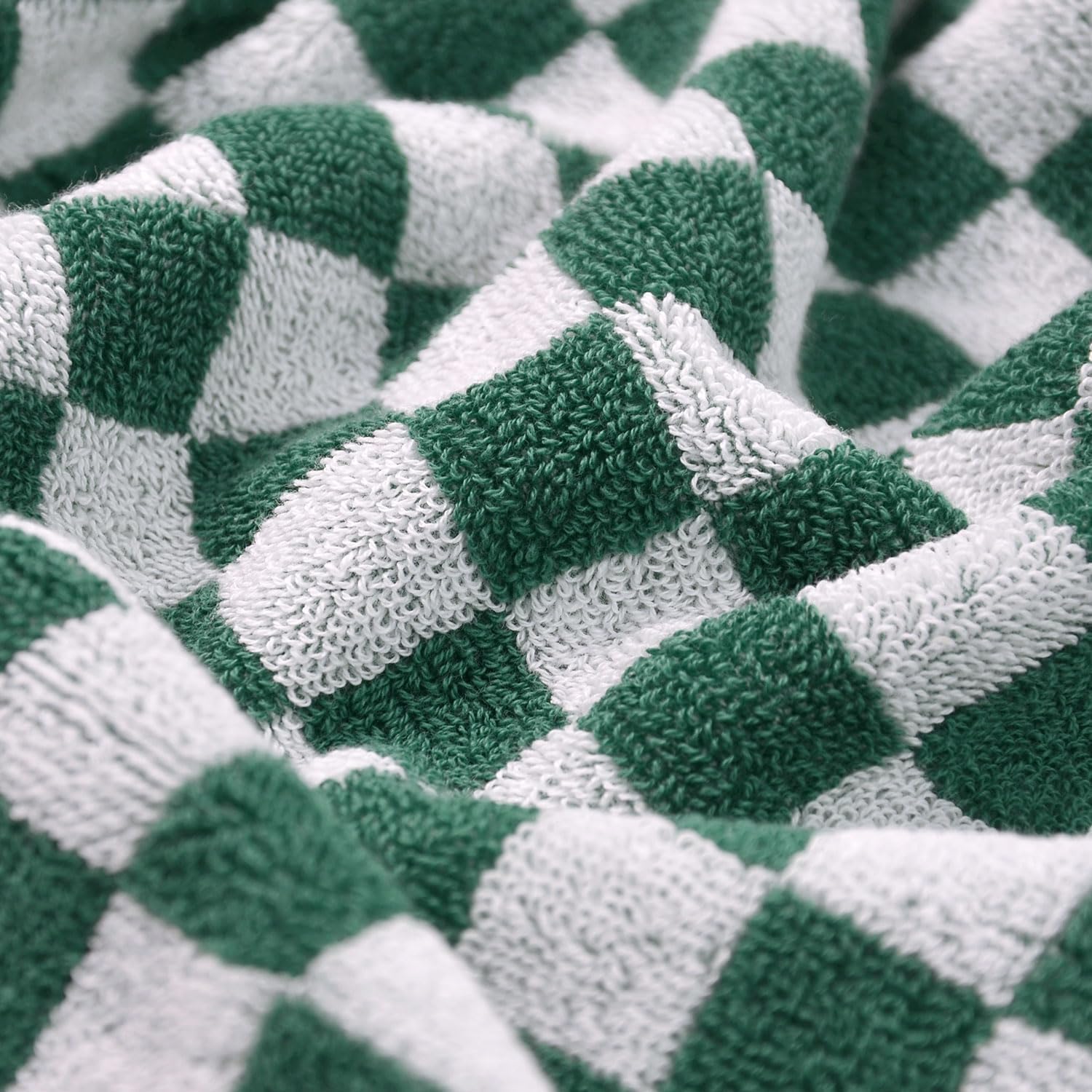 Jacquotha  and White Hand Towels 4 Pack, Cotton Decorative Bathroom Hand Towels & Checkered Kitchen Decor, 13" x 29": Green