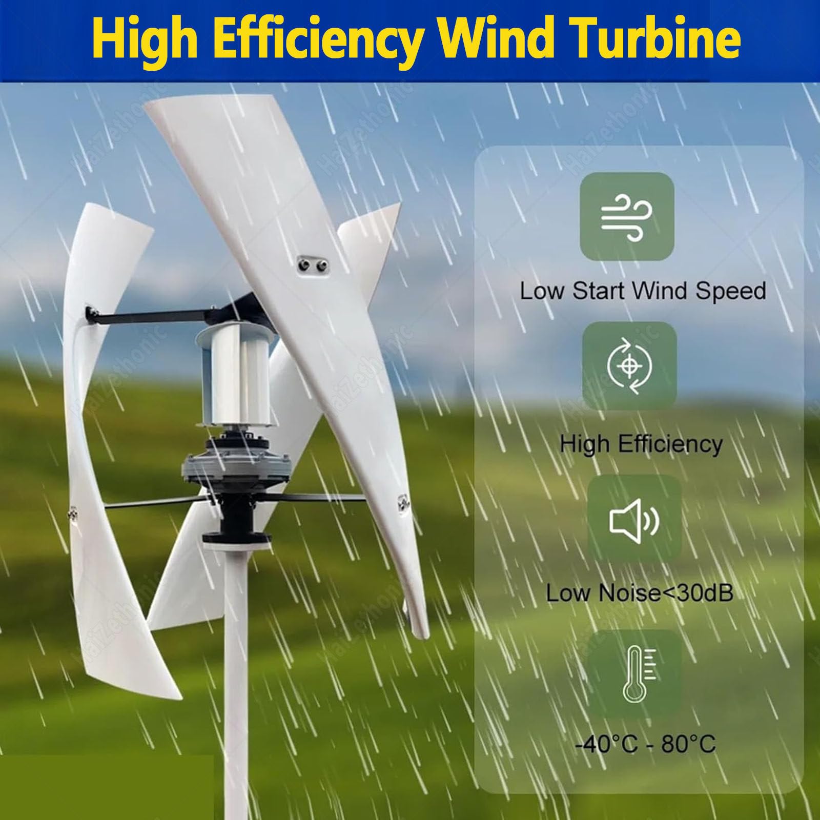 Kit Generatore di Turbina Eolica 6000w,Kit Generatore di Turbina Eolica Verticale Portatile,Kit Generatore Eolico a 3 Pale con Regolatore di Carica per Camper Marino Casa White-48V