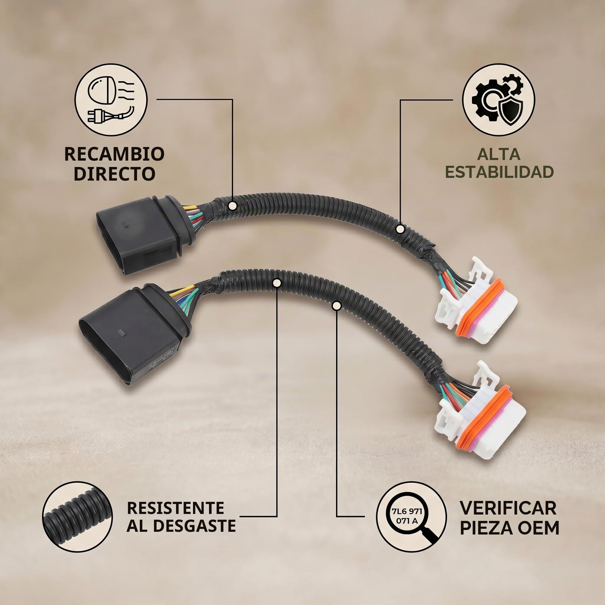 Adaptador de Arnés de Cableado de Faros, 2 Piezas de Arnés de Cableado de Faros HID para Automóvil 7L6 971 071 A Piezas de Repuesto de Conector de Cable de Faro Resistente Al