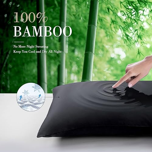 Miniatura 2 de WishSmile Juego de 2 fundas de almohada refrescantes de color negro, tamaño Queen, transpirables, sedosas, suaves, absorben la humedad para personas