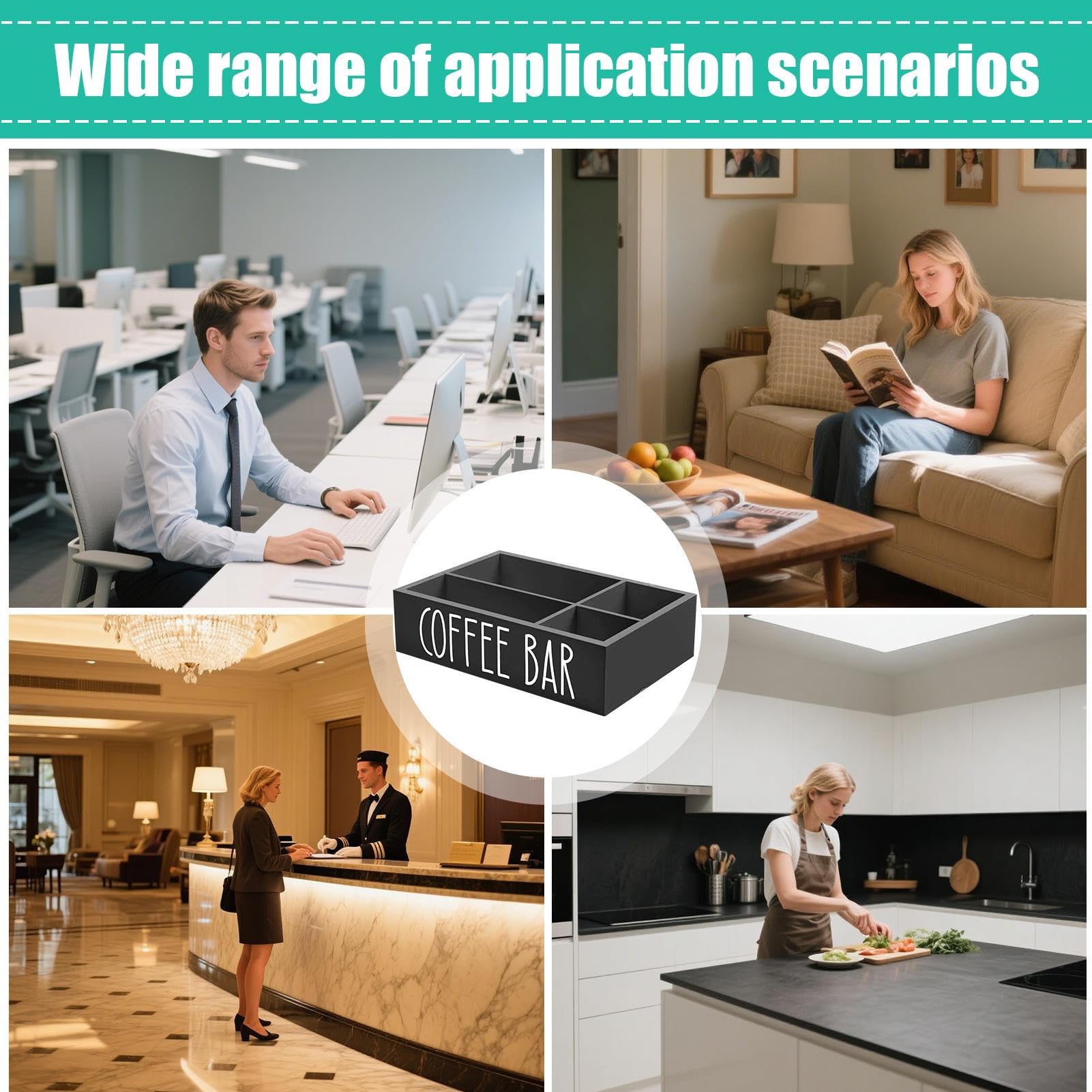 Generico Organizer Da Banco - Contenitore Caffe In Legno Con Ripiano - Organizers Per Cialde, Bustine The E Zucchero - Contenitore Per Accessori Per Ufficio, Casa, Cucina, Bar, Lounge E Hall Di Hotel