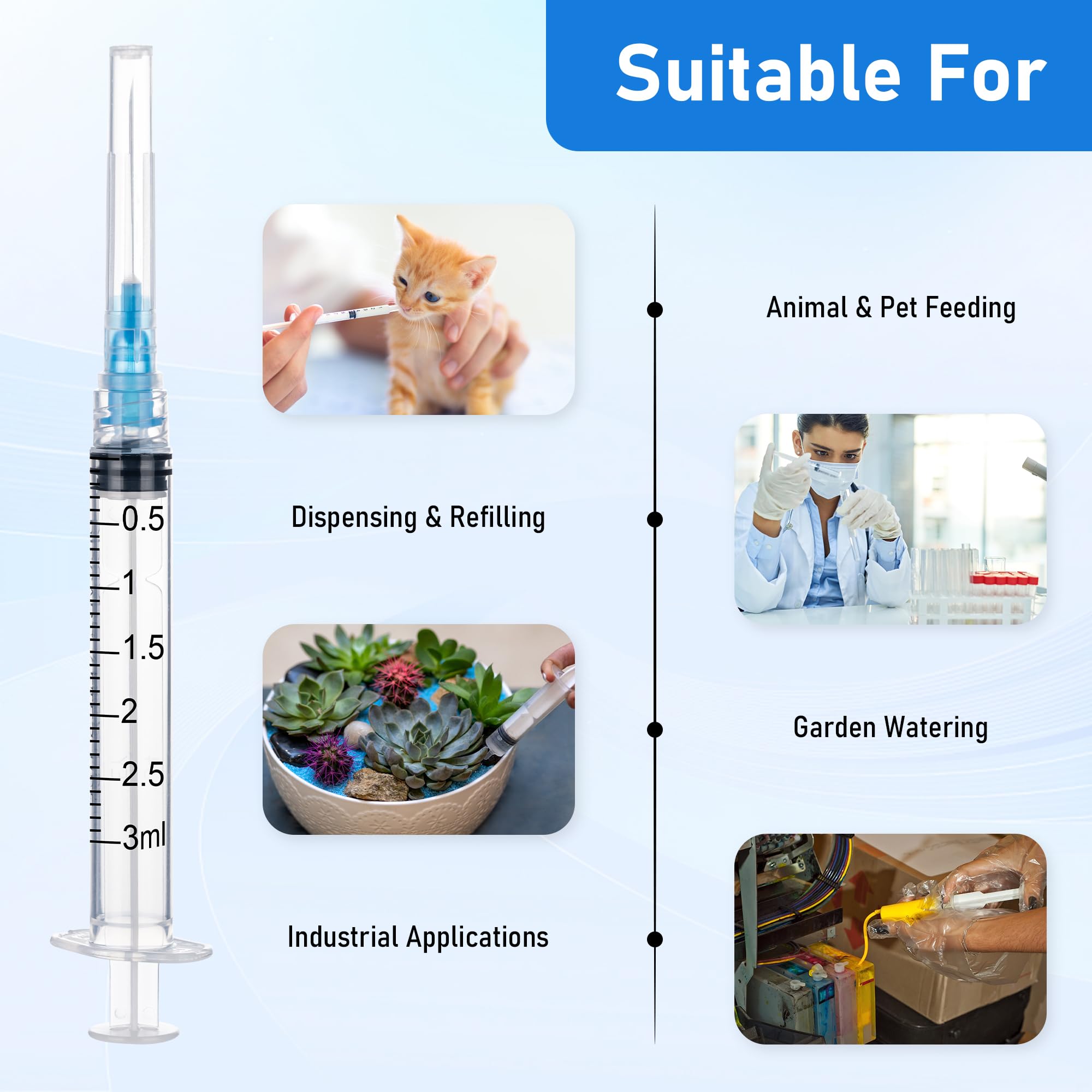 3ml 25 Gauge 1 inch Syringe 3cc Luer Lock Disposable Syringes with Needle for Scientific Labs,Individually Wrapped — Amazon image 4