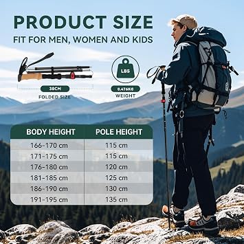 2-Pack Carbon Fiber Folding Walking Sticks for Men and Women,237g Per Pole | Ultra-Lightweight Collapsible Trekking Poles for Hiking,Cork Grips, Adjustable Wrist Straps, 4 Accessories
