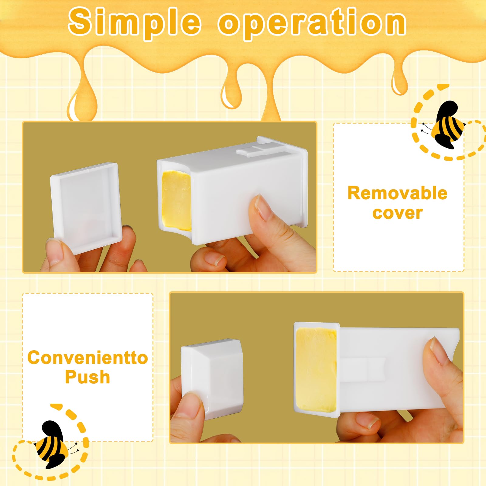 PRAVICS 3 Pcs Plastic Butter Dispenser with Covers, Corn Cob Butterer Holder, Butter Spreader for Pancakes, Waffles, Bagels, and Toast