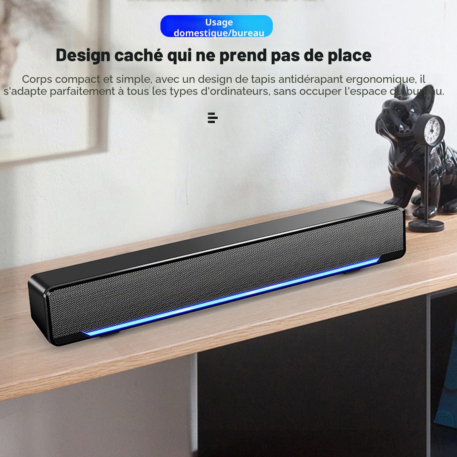 Barre de Son avec Subwoofer, Haut-Parleur Stéréo Filaire, Entrée USB/3.5mm pour PC Smartphone