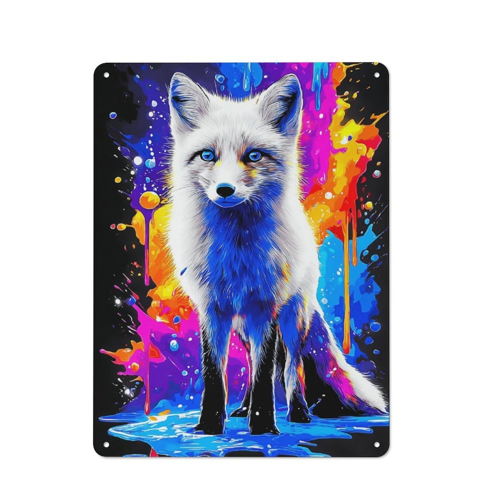Character Decorative Tin Plaque 40x30cm Featuring Colorful Fox Artwork, Small Space Decor for Bedroom, Kitchen, Office Or Living Room
