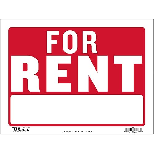 BAZIC Products For Rent Sign 9"X12", For Rent Rental House Home Apartment Car Auto Store Shops Business Waterproof Indoor Signage, 1-Pack