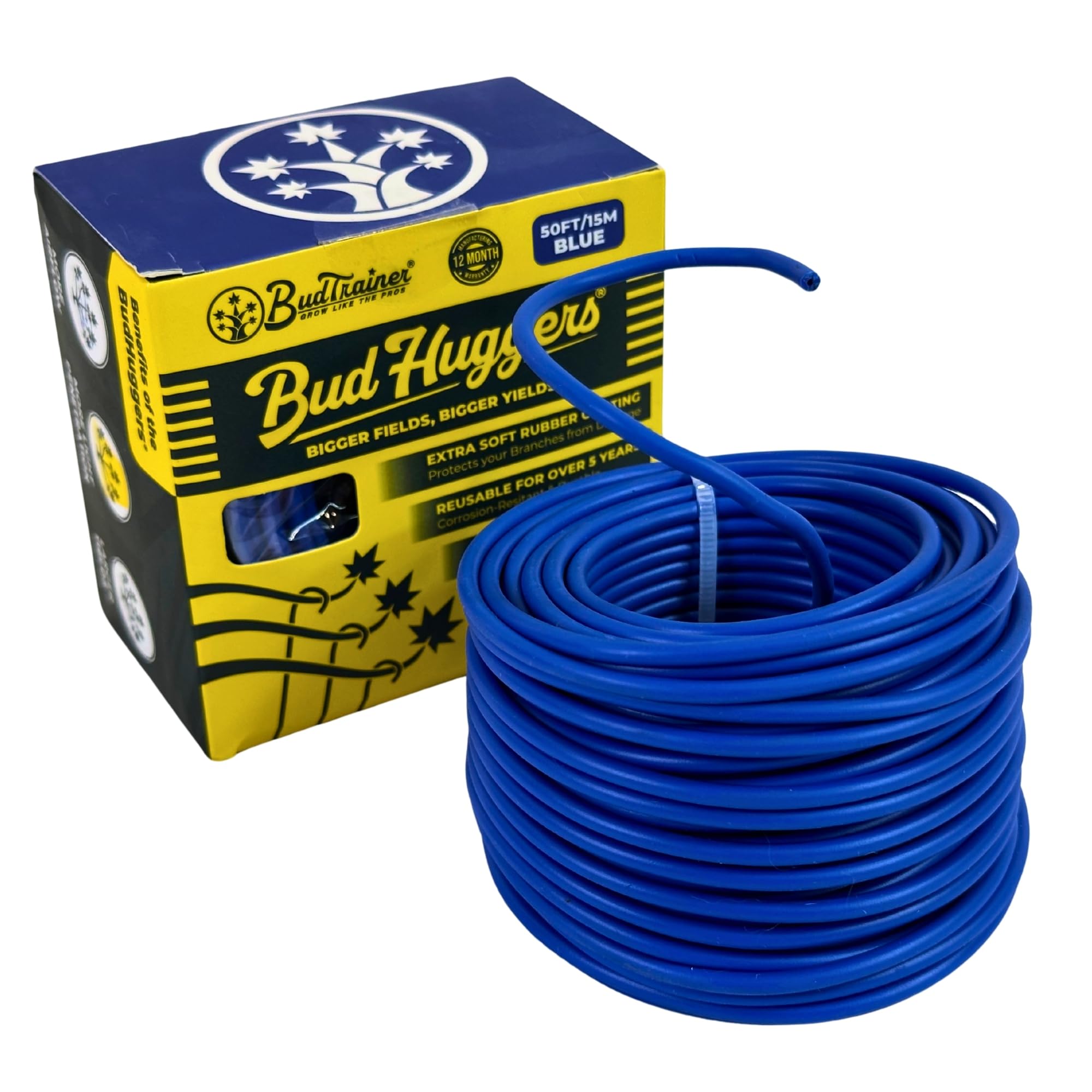 BudTrainer BudHuggers for Optimal Plant Training | 50ft (15M) | 3mm Thick Garden Wire Ties | Flexible & Durable | Rubber Plant Ties to Yield Bigger Buds, Stronger Branches & Larger Canopies | Reusable