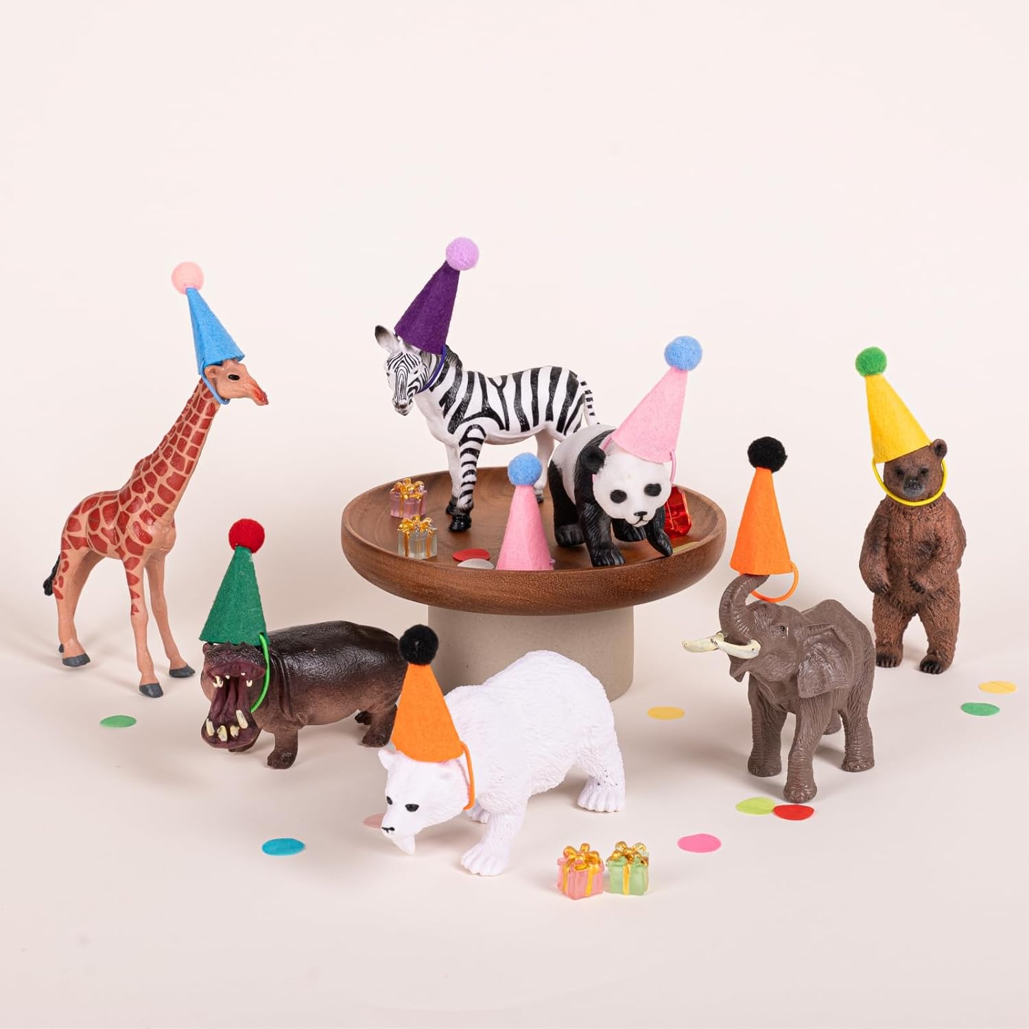 12Pcs Mini Party Hats for Stuffed Animals Figures Toys Dinosaur Tiny Hats for Crafts Colorful Doll Party Decor Adjustable Cone Hat with Tinsel Pom Pom Birthday Cake Toppers Accessories