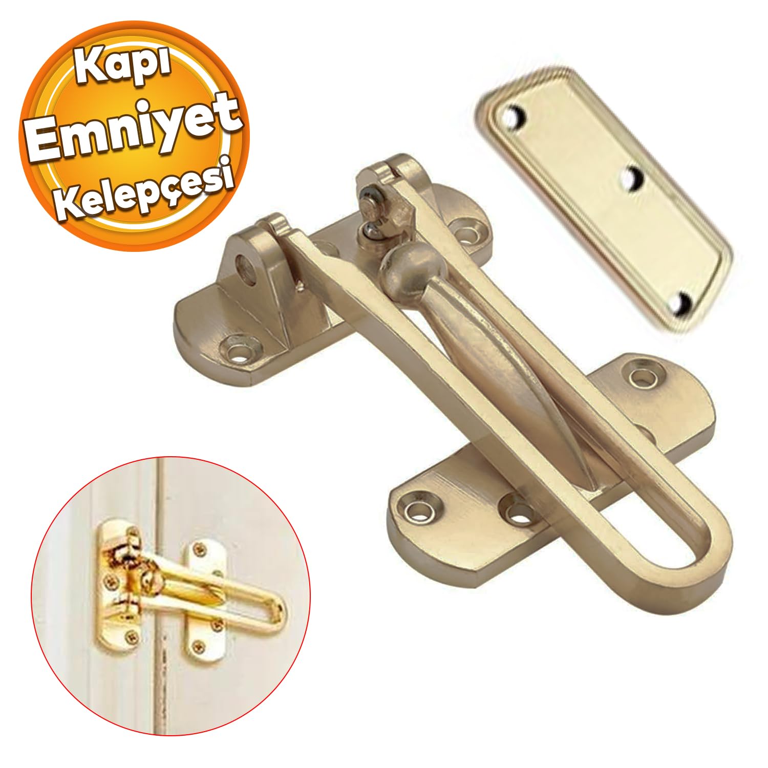 Badem10 Ahşap Pvc Alüminyum Giriş Kapısı Dış Kapı Çelik Kapı Sarı Emniyet Kelepçesi Güvenlik Kilit Beşel