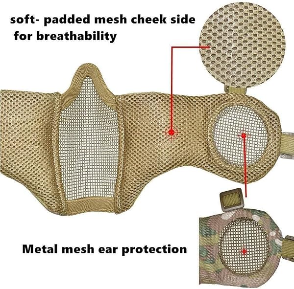Casco Táctico Fast MH Combinado, con Protección Auditiva Plegable, Máscara de Malla de Media Cara y Gafas para el Juego de Juego Airsoft Paintball CS - 2
