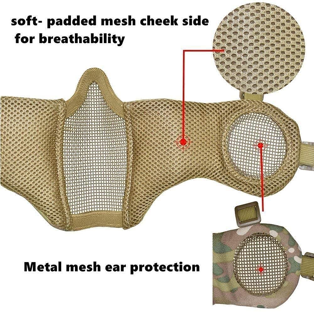 Casco Táctico Fast MH Combinado, con Protección Auditiva Plegable, Máscara de Malla de Media Cara y Gafas para el Juego de Juego Airsoft Paintball CS — view 2
