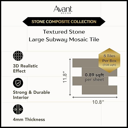 Miniatura 2 de Avant Decor  8 azulejos  Azulejos de metro grandes compuestos de piedra  Azulejos de cocina para despegar y pegar  Azulejos de pared adhesivos