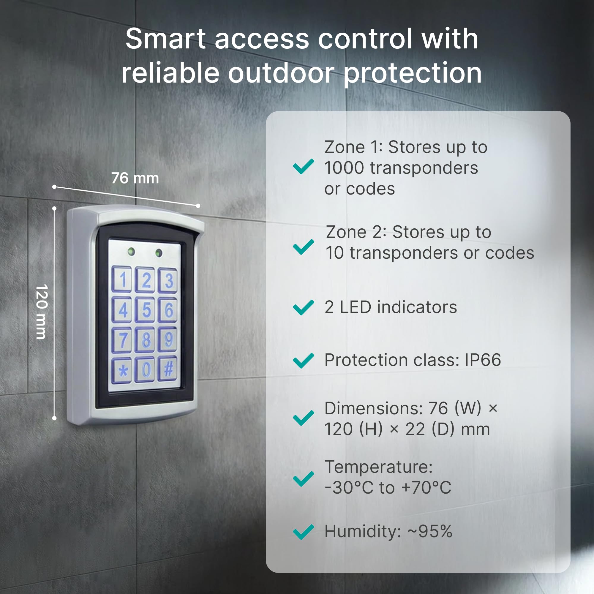 MATHFEL Smart Lock Elektroniczny zamek do drzwi wejściowych – odporny na warunki atmosferyczne zamek kodowy z RFID, IP66, 2 przekaźniki – otwieracz drzwi z kodem, inteligentny zamek