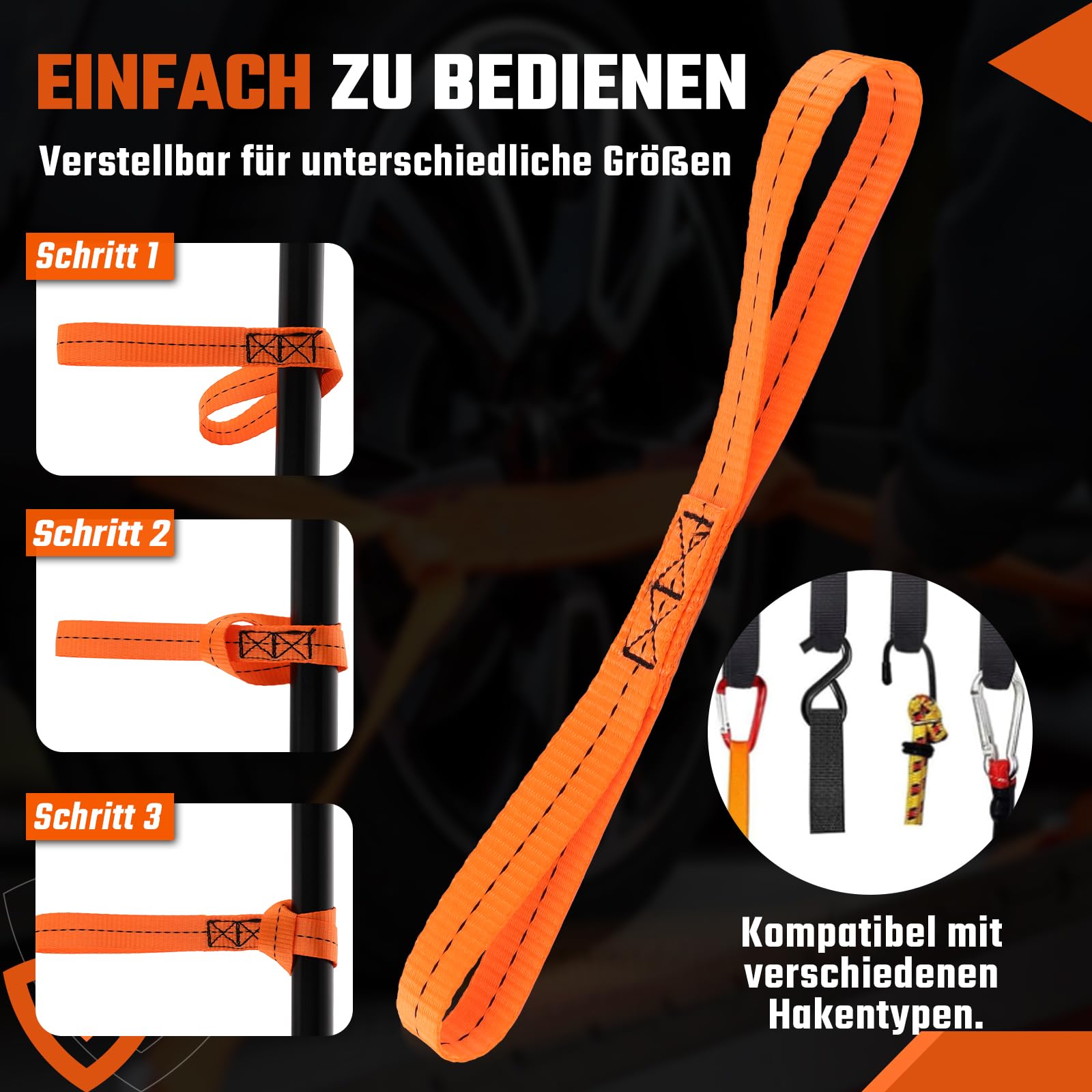 10 Stück Zurrschlaufen 30cm Mit Karabinern - Motorrad Spanngurte Für Ladungssicherung