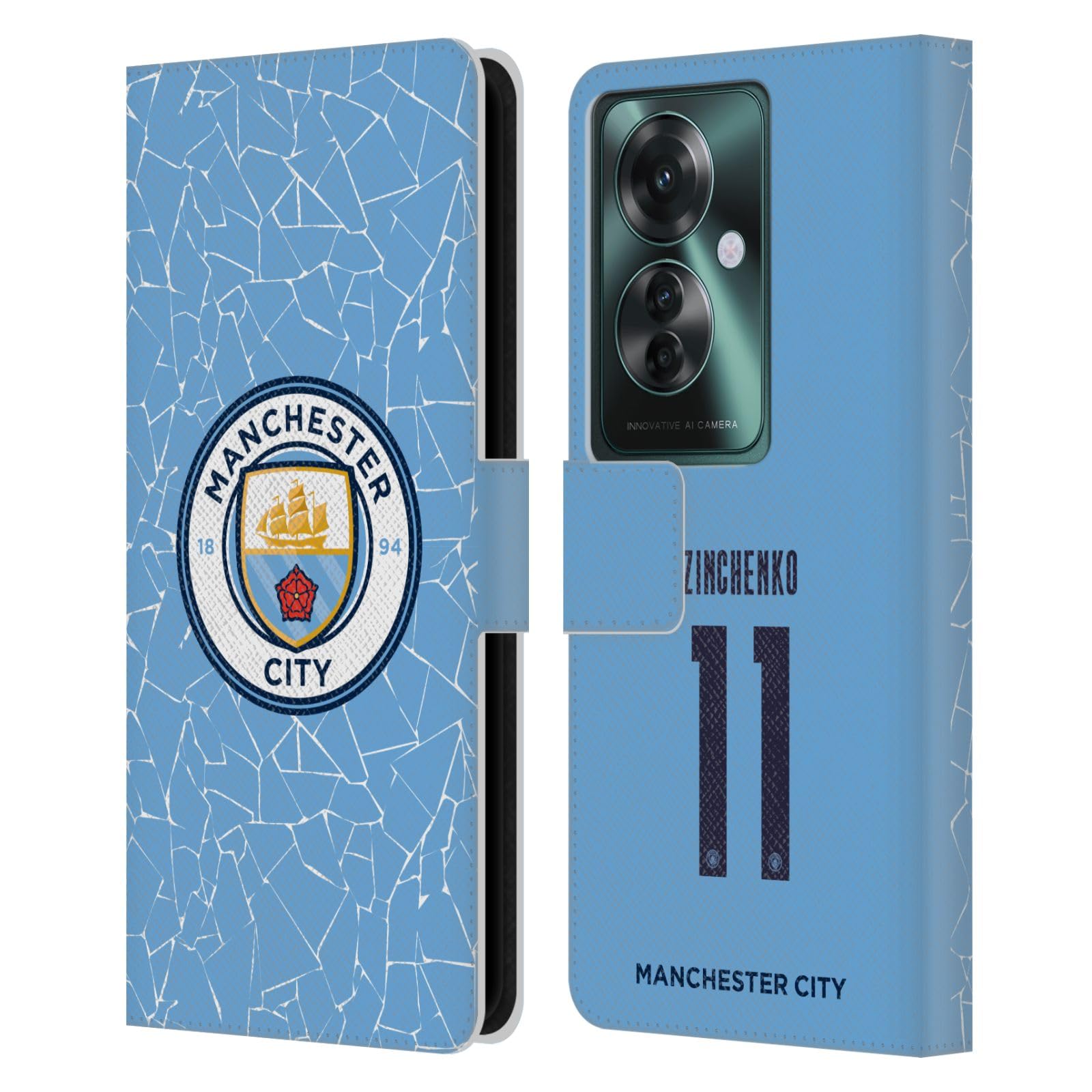 Head Case Designs Officially Licensed Manchester City Man City FC Oleksandr Zinchenko 2020/21 Players Home Kit Group 2 Leather Wallet Case Compatible with Oppo Reno11 F 5G / F25 Pro 5G