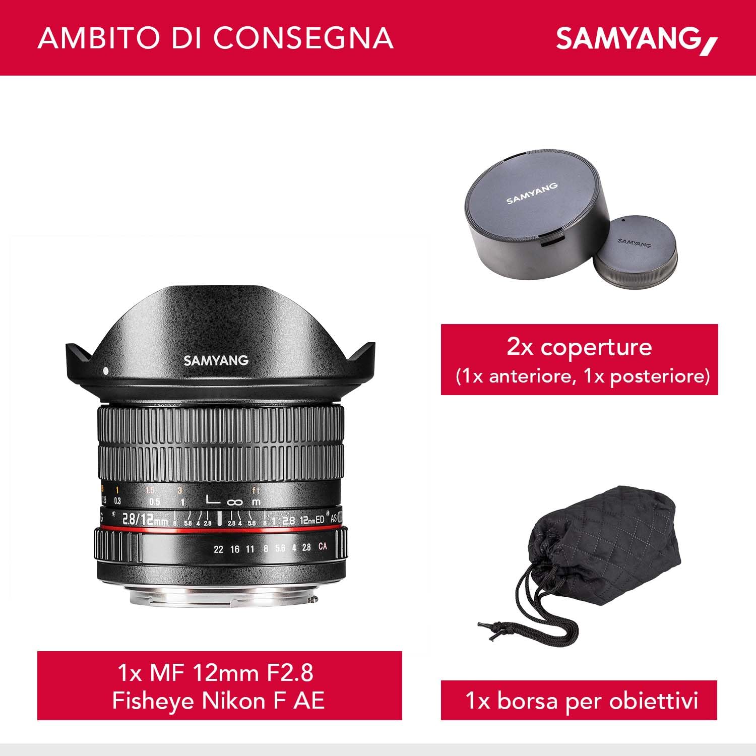 Obiettivo Samyang Fisheye per Nikon AE 12mm F2.8 ED AS NCS nero